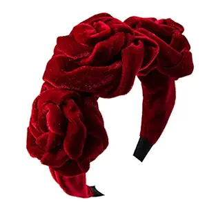 MHDGG Headband for Women Rose Flower Headband Velvet Headband Knot Headband Wide Headbands for Women Headwear Barrette Styling Tools Accessories,Red