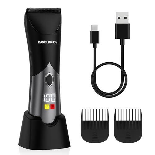 BarberBoss Body Clipper per uomo, Body Groomer, Rifinitore impermeabile per uomo: Rasoio per viso, corpo e inguine con lame in ceramica, Kit per la cura delle parti intime senza fili