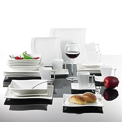 Malacasa, Série Flora, 30pcs Service de Table Tasses, Sous-tasses, Assiettes à Dessert Soupe Plates