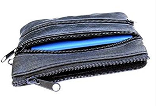 Soft Black Leather 4 Zips Key Holder, Card and Coin Purse with Single Card Case