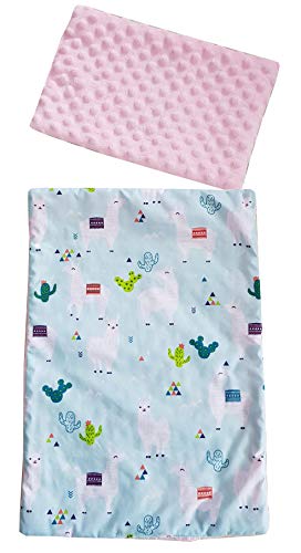 Preisvergleich Produktbild Puppe Bettwäsche Minky Puppenbettwäsche Puppenbett Puppenwagen Puppendecke gefüllt Super weich und flauschig Handarbeit Deutschland (Lama Rosa)