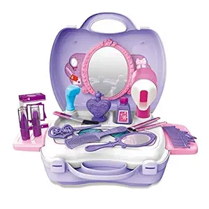 Bluebell Kids Makeup Kit for Girls, Baby Vanity Case with 19 pcs, Mirror Cosmetic Toy Set, Pretend Beauty Dress-up Salon Hair Dryer Suitcase for Little Girls Toys for Girls (Purple)