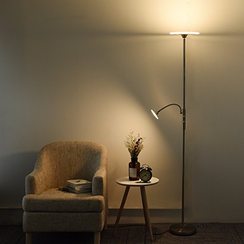 Preisvergleich Produktbild LED Stehlampe Dimmbar Sunllipe Stehleuchte Modern Deckenfluter mit Leselampe Standleuchte mit Drehschalter 18W 1620 Lumen 2700-3000 Kelvin