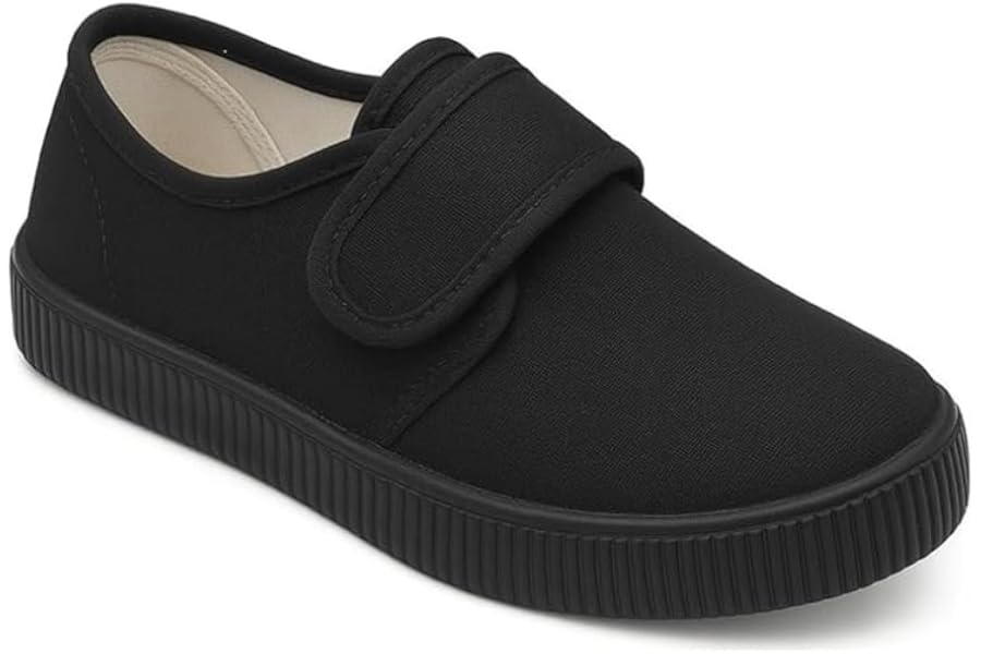 Kids Boys Girls School PE Pumps Plimsolls Shoes Unisex Children Gym Sports Trainers Black White Touch Fastening Slip On Lace Up Canvas PE Pumps Back to School