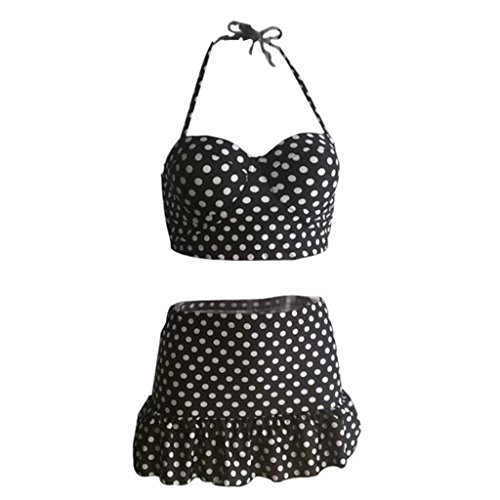 Tailloday Retro Vintage High Waisted 2 Pieces Bikini Swimwear Swimsuits Small Black