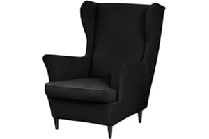 Highdi Wingback Chair Covers 2 Piece Stretch Wing Chair Slipcover, Solid Color Washable Sofa Cover Furniture Protector for Armchair Chairs Hotel Living Room Bedroom (black)