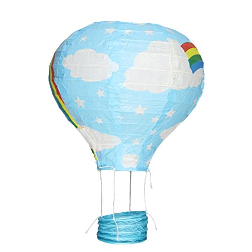 JTC Heißluftballon Form Süß Papier Lampion Lampenschirm Hängeleuchte Regenbogen Blau (40cm)