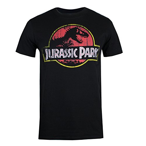 Jurassic Park Distressed Logo T-Shirt, Noir (Black BLK), S Homme