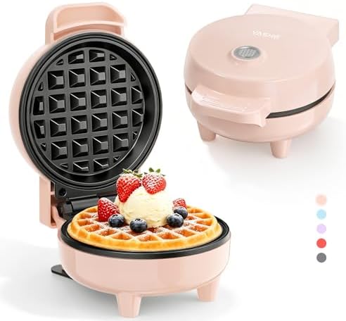 YASHE Mini Piastra per Waffle 550W antiaderente, Rosa