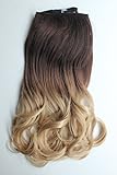17" one piece full head clip in hair extensions ombre wavy curly (Dark brown to sandy blonde)