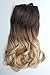 17" one piece full head clip in hair extensions ombre wavy curly (Dark brown to sandy blonde)