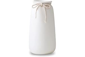 JUZAI Tall 10'' White Ceramic Vases for Home Decor Table Centerpieces, Classic Decorative Flowers Vase for Pampas Grass