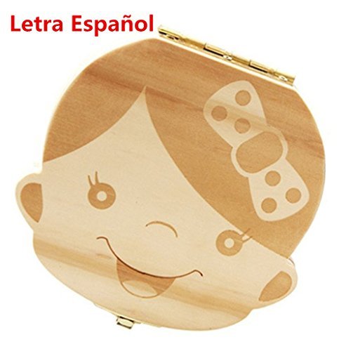 Westeng Caja Almacenamiento Madera Almacenaje para Dientes De Leche,1Pcs (Chica Español)