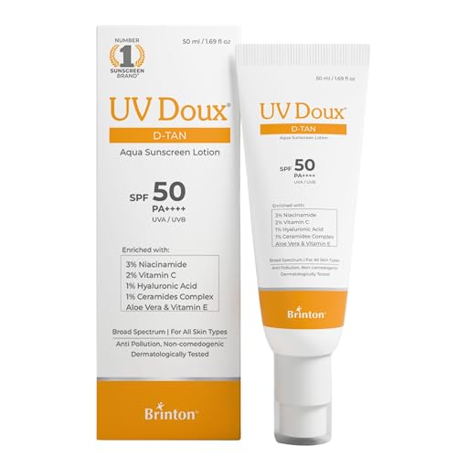 Brinton UV Doux Aqua Sunscreen Lotion | With Niacinamide, Vitamin C, Hyaluronic Acid & Ceramide | SPF 50 PA++++ | Hydrates & Helps Reduce Tanning |Suitable for All Skin Type, 50ml