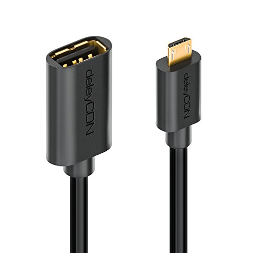 deleyCON [0,2m] USB 2.0 High Speed OTG Adapter – OTG Adapter für Smartphone & Tablet – USB A-Buchse zu USB Micro B-Stecker – USB 2.0 High Speed Technologie – Übertragungsraten bis zu 480Mbps – geschirmtes, flexibles PREMIUM USB 2.0 Kabel – schnelle und sichere Datenübertragung – abwärtskompatibel zu USB 1.1 – OTG Adapter für Handy, Smartphone und Tablet – Farbe: Schwarz - 4