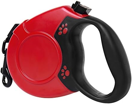 Greleaves Dog Retractable Lead Tape with One Button 5M/16ft Extendable Dog/Pet Leads/Leash for Small Medium Large Dogs Up to 50 KG/110 lbs (Red)