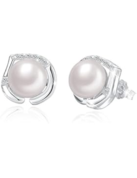 J.Rosée® Ohrringe Ohrstecker Ohrschmuck Damen Schmuck 925er Sterling Silber 8mm Süßwasser-Zuchtperle 5A Zirkonia...