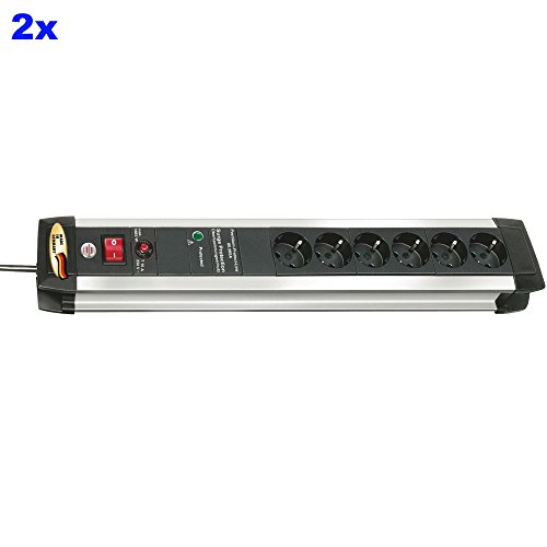 Preisvergleich Produktbild 2er-Set Eurosell Premium-Protect-Line Verlängerungssteckdose Steckdosenleiste mit Überspannungsschutz 6-fach 3.00 m - Schutzkontakt
