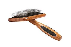 Bass Brushes Large Slicker Style Pet Brush with Bamboo Wood Handle and Rubber Grips