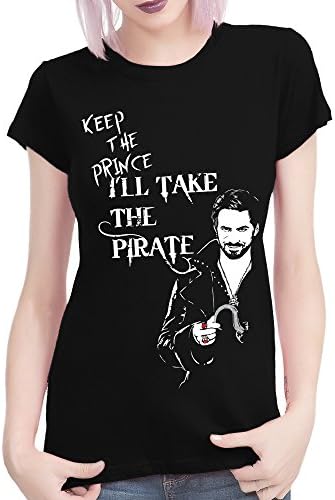 Lukreative Design Once Upon A Time Captain Hook Keep The Prince - With White Text - Ladies Black Tee Shirt