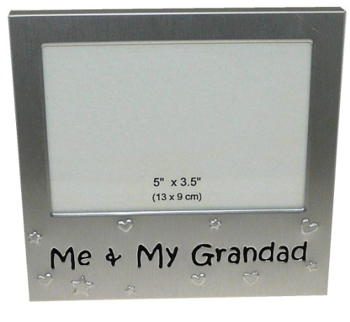 ' Me & My Grandad ' - Photo Picture Frame Gift - 5 x 3.5 " - Brushed Aluminium Satin Silver Colour