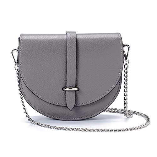 Ira del Valle, Modello Monaco, Borsa a Tracolla Donna Ragazza, Pochette Elegante Moda a Spalla con Catena, Piccola Borsetta a Mano, Clutch in Vera Pelle, Made in Italy (Grigio)