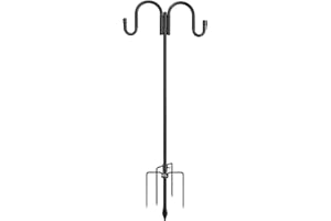 OLLIDOT Shepherds Hook, 272 cm Adjustable Bird Feeder Pole with 5 Prongs Base, Heavy Duty Rustproof Double Shepards Hooks for Outdoor Hummingbird Feeder Stand, Solar Lights, Lanterns, Flower Basket, Black
