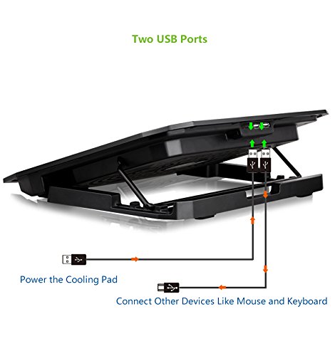 TekHome 2-Lüfter Cooling Pad, Gaming Cooler für Spielkonsolen und für Notebooks bis zu 15.6 Zoll, 5.5-Zoll Fan mit RPM 1500, Windstärke Einstellbar, LED-Blaulicht, 5 Ebenenhöhen, 2 USB-Ports.(LTC003) - 4
