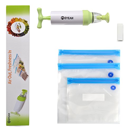 HOMMINI Vacuum Food Sealer Kit Hand Pump with 10pcs Mini Hand Pump Vacuum Food Saver Storage Fresh Pouch Bags, Reusable...