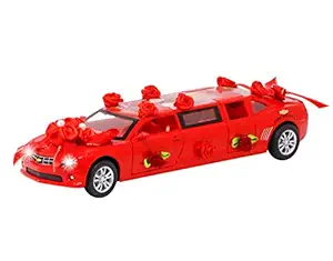 Zest 4 Toyz Die Cast Alloy Body Decorated Limo Toy Car with Lights and Opening Doors | Pull Back Cars for Boys, Birthday Gift for Kids (Red)