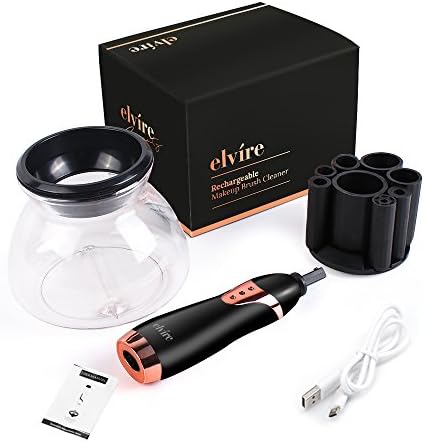 Professional Makeup Brush Cleaner Set: ELVIRE Dual Speed Rechargeable Kit for Brushes of All Sizes (Black)