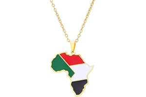 LUTAKU Africa Map Flag Necklace for Women Men,Stainless Steel Drip Oil Cote d'Ivoire Rwanda Egypt Uganda Flag Pendant Necklace Jewellery Accessories