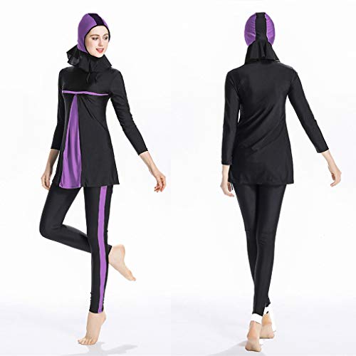 SamMoSon_Robe Maillot de Bain Musulman Femme 3pcs Tankinis Muslim Islamique Manches Longues Swimwear Islamiques Hijab Burqini Burkini Costumes de Natation Imprimé Pleine Longueur Anti-UV Combinaisons