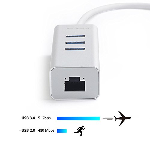 JSVER Unibody Aluminium 3-Port USB-Hub 3.0 und RJ45 10/100/1000 Gigabit Ethernet Hub Adapter mit eingebautem Kabel (30cm) - 5