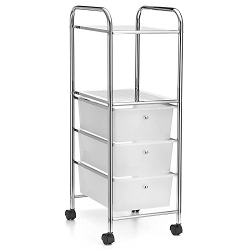 Badregal Rollwagen Rollcontainer GINA, mit 3 transparenten Schubladen und 2 Böden in Metall verchromt - 2