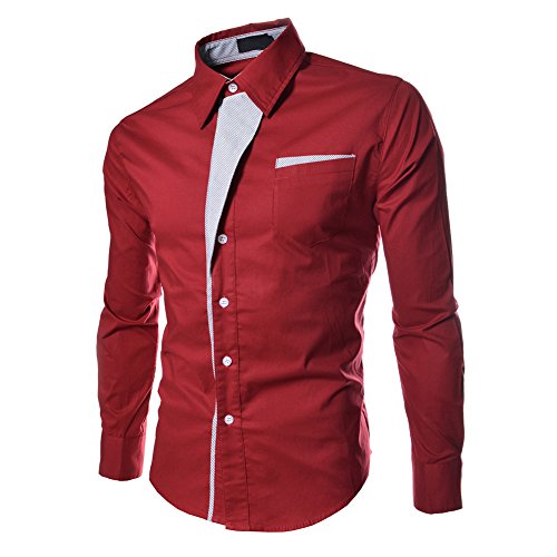 Preisvergleich Produktbild HSLManner Baumwoll Mischung Teil Striped Langarm-Shirt-Rot, asiatischen L