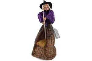 COSE DA CASA Befana con Scopa h 70 Porta Doni con Suoni e luci in Tessuto addobbi Decorazioni di Natale Halloween Pupazzo Bambola Statua