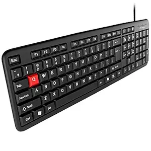 Quantum QHM7403D Spill-Resistant Wired USB Keyboard with 104 Keys, Rupee Symbol (?), Hotkeys and 3 LED Function Keys Compatible with PC/Laptop/Smart TV and Every OS (Black)