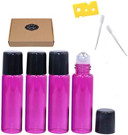 ConStore 5ml Roller Bottle 40 Pack Glass Roll On Bottles for Essential Oil Travel Roller Ball Containers for Perfume/Fragrance,(1pc Opener&Box,2pcs Dropper) Metal Ball Vials