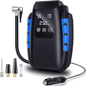 STHIRA Updated Touch Screen air Pump, 12V 150PSI Digital air Pump for car with 35L/Min Larger Air Flow, 3 Nozzle Adaptors, Bright LED Light and Large HD LED Display(2 Years Warranty)