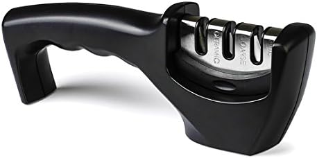 Knife Sharpener, USCVIS Kitchen Stainless Steel Knife Sharpener System 3 Stage Manual Knife Sharpening Tool with Non-Slip Base Suitable for Fruits, Chop, Steak, Chef Knife