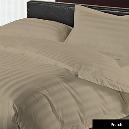 100% Egyptian Cotton 7 PC Sheet Set (4 PC Bed Sheet Set + 3 PC Duvet Cover Set ) 14 inches (35cm) Deep pocket Stripe Pattern Quilt Cover Set 450 Thread Count All Sizes &amp; Colors (UK Super King , Peach)