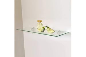PANOROOF Glass Shelf with Silver Brackets, Rectangular Opaque or Clear 8mm Tempered Bevelled Edges Shower Bathroom 35cm 13.75" (2, Clear)