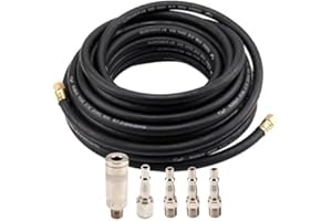 Holdfiturn Air Compressor Hose 15m Air Line Rubber Hose 9.5mm ID X 15mm OD Compressor Hose Kit 5 Quick Release Fittings 1/4" Pneumatic Air Hose Pressure 300Psi