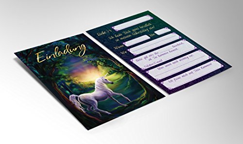 12 Einladungskarten zum Kindergeburtstag Einhorn Pferd / Märchen-Party / schöne und bunte Einladungen - 3