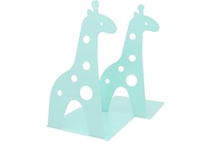 LAMURE Lovely Giraffe Pattern Bookends Metal Book Ends Book Holder for Desk Organizer School Library Desk Study Home Office Decoration Kids Gift (Light Green)