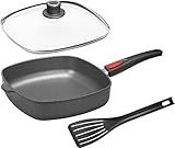 Höhe 6,5 cm Woll Set Pfanne Nowo Titanium eckig 28 x 28 cm 6,5 cm hoch inkl. Glasdeckel und Wender