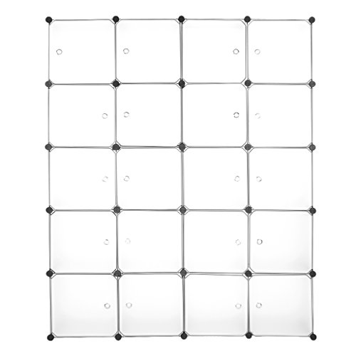 LANGRIA Stufenregal 20-Kubus Regalsystem Lagerregal Kleiderschrank Garderobe mit Transluzenten Platten für Kleidung, Schuhe, Spielzeug und Bücher