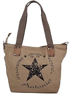 Damen Canvas Schultertasche Beuteltasche Shopper Große Handtasche Umhängetasche Vintage Sterne Print
