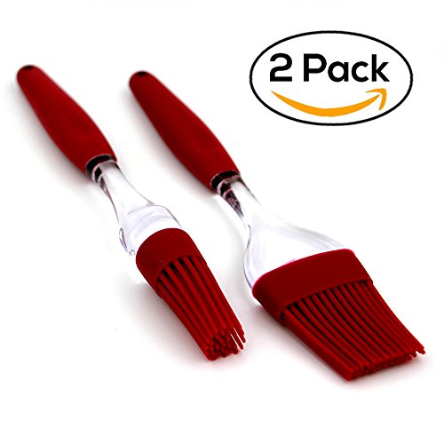 DiningZone Premium Silikon Backpinsel 2er Set - großer flacher und kleiner runder Grillpinsel, BBQ-Pinsel, Silikonpinsel (rot)